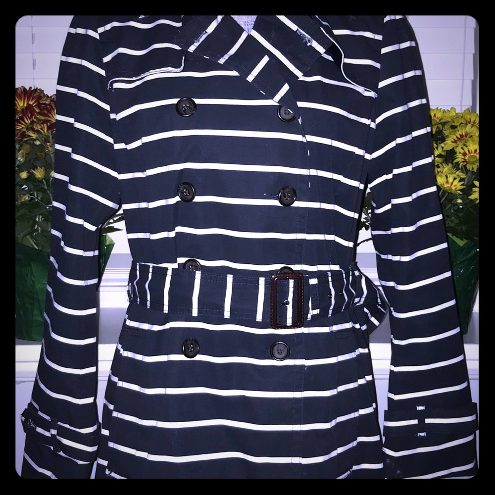 Banana Republic Blue/White Striped Rain/TrenchCoat